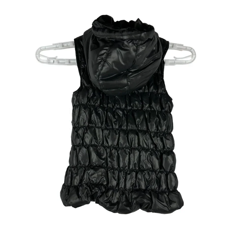 Heart 'n Crush Black Sequin Girls' Puffer Vest With Hood Size S